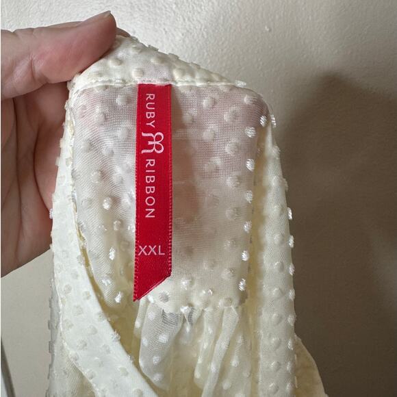 Ruby Ribbon XXL Cream Swiss Dot Sheer Long Sleeve Popover Top - Picture 2 of 6
